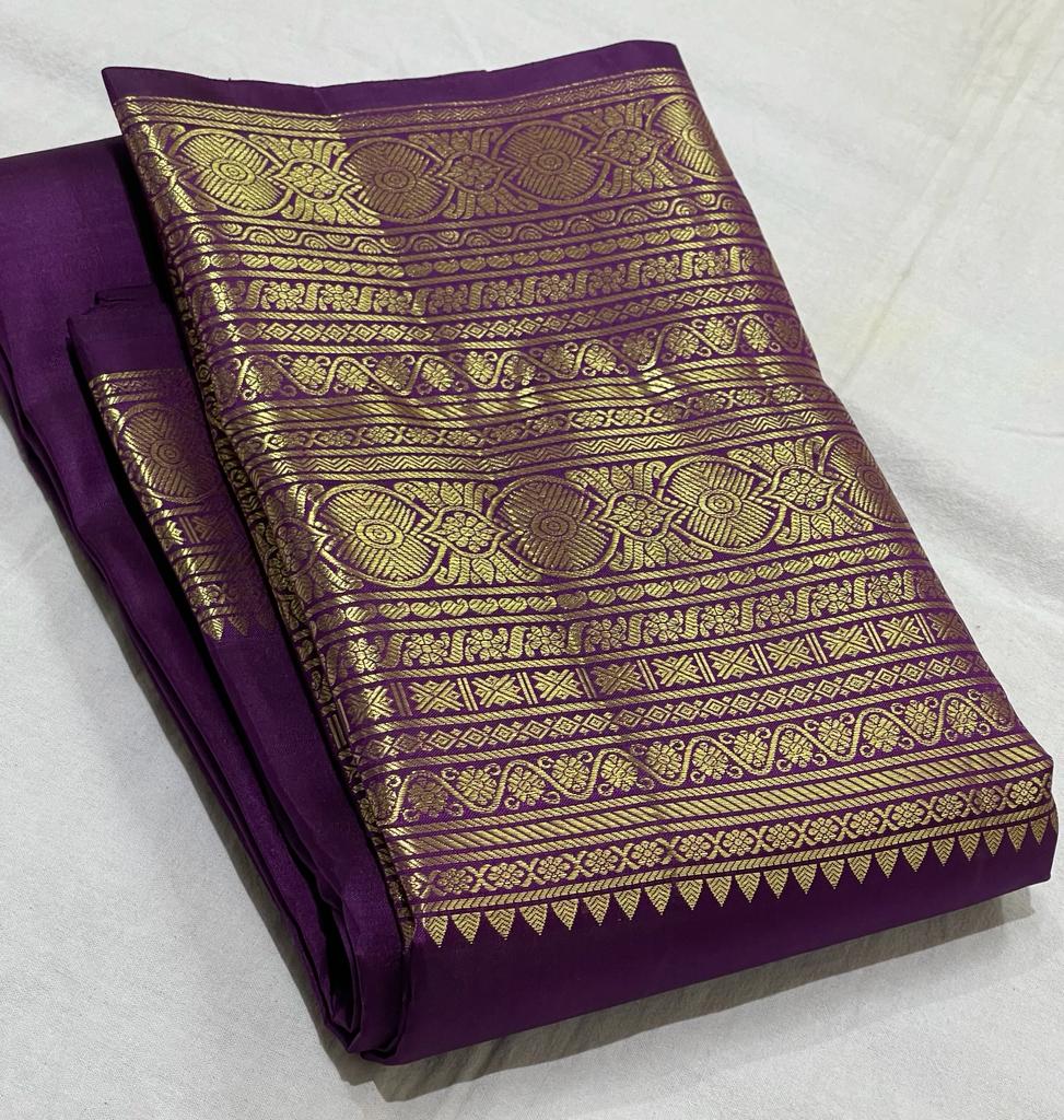 PURPLE COMBITION PURE KANCHI SILK SAREE