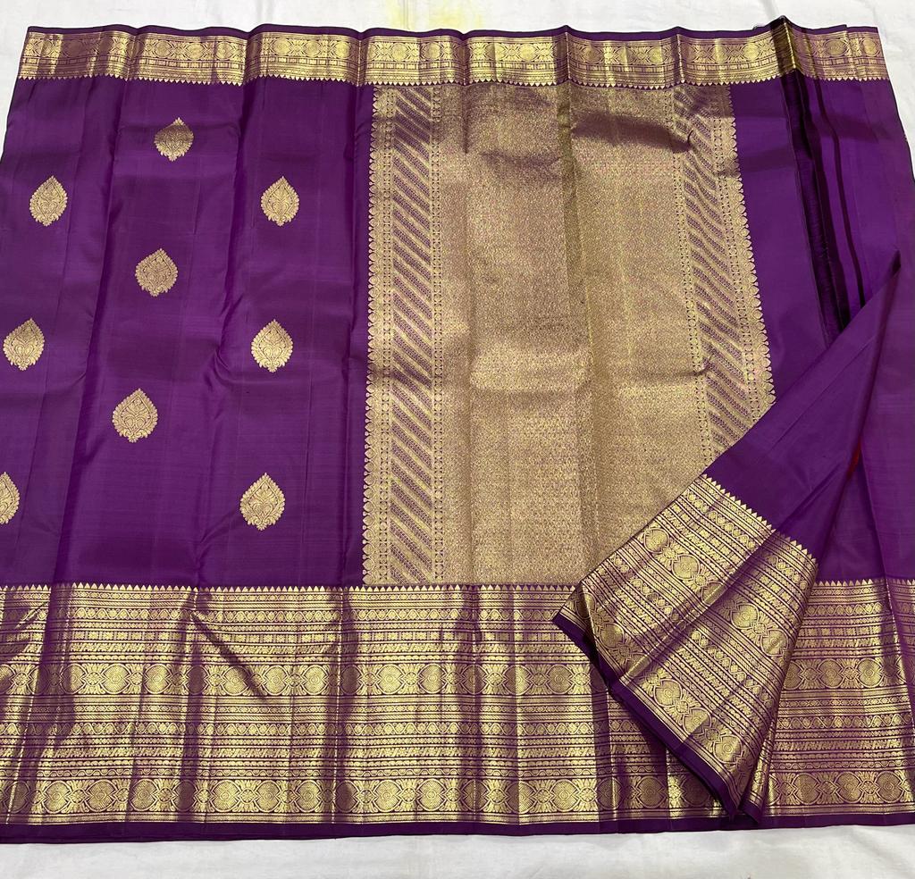 PURPLE COMBITION PURE KANCHI SILK SAREE