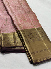 BABY PINK/BROWN COMBITION PURE KANCHI SILK SAREE