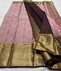 BABY PINK/BROWN COMBITION PURE KANCHI SILK SAREE