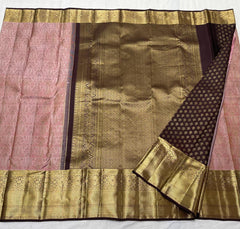 BABY PINK/BROWN COMBITION PURE KANCHI SILK SAREE