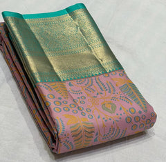 PEACH/RAMA GREEN COMBITION PURE KANCHI SILK SAREE