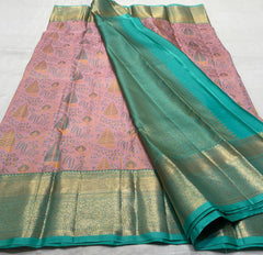 PEACH/RAMA GREEN COMBITION PURE KANCHI SILK SAREE