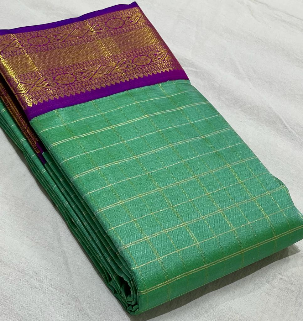 LITE GREEN/PURPLE COMBITION PURE KANCHI SILK SAREE