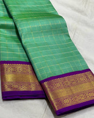 LITE GREEN/PURPLE COMBITION PURE KANCHI SILK SAREE