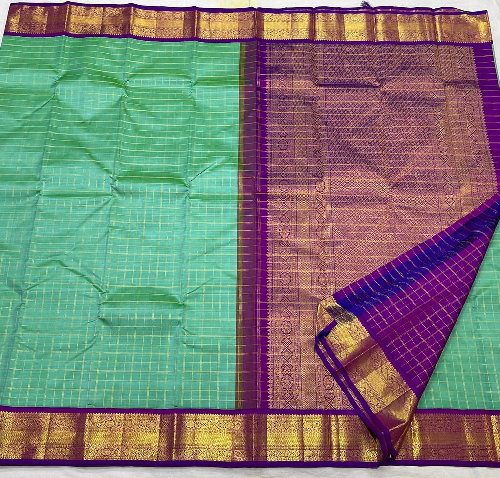 LITE GREEN/PURPLE COMBITION PURE KANCHI SILK SAREE