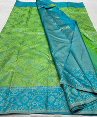 GREEN/SKY BLUE COMBITION PURE KANCHI SILK SAREE