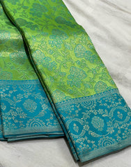 GREEN/SKY BLUE COMBITION PURE KANCHI SILK SAREE