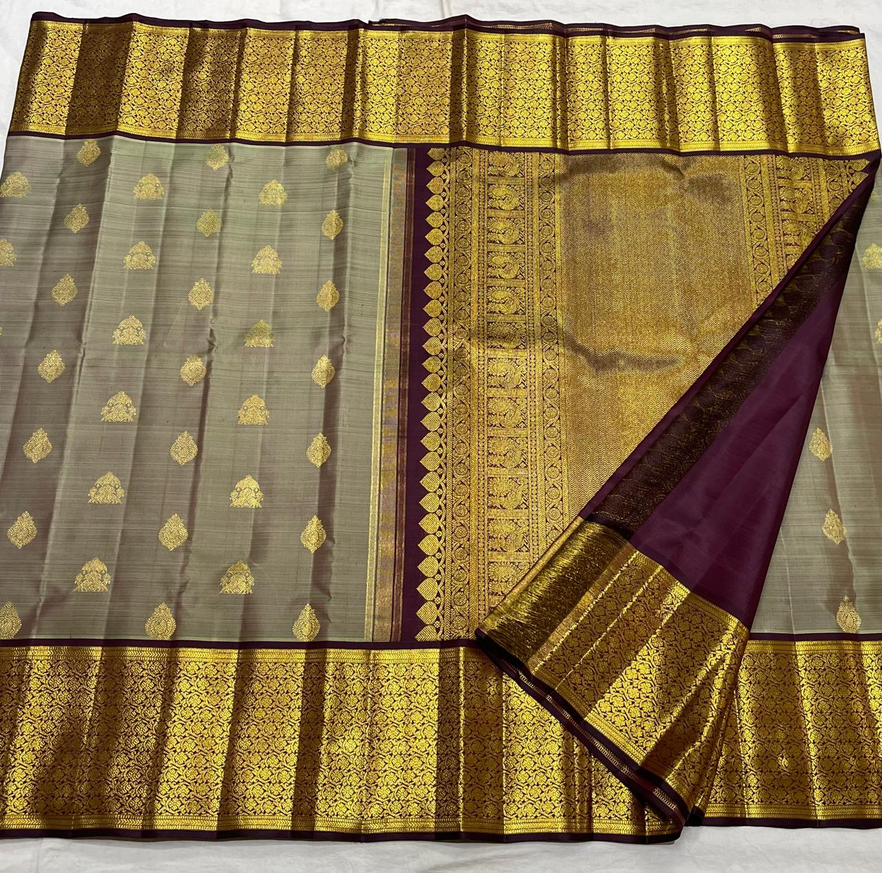 BROWN/GREY  COMBITION PURE KANCHI SILK SAREE