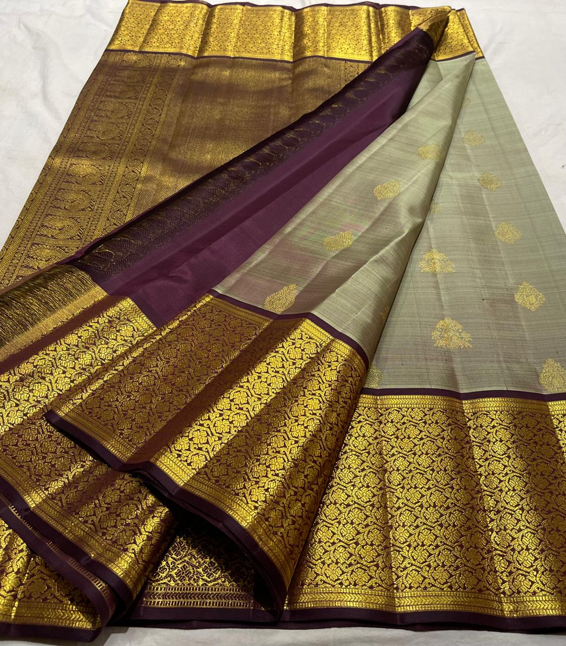 BROWN/GREY  COMBITION PURE KANCHI SILK SAREE