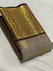 BROWN/GREY  COMBITION PURE KANCHI SILK SAREE