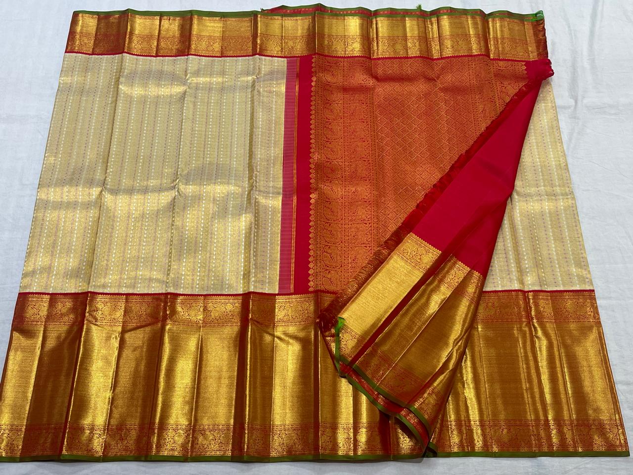 GOLD/RED  COMBITION PURE KANCHI SILK SAREE