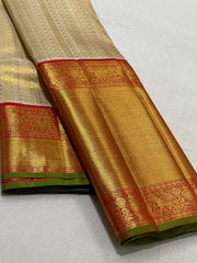 GOLD/RED  COMBITION PURE KANCHI SILK SAREE