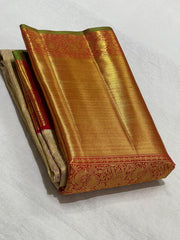 GOLD/RED  COMBITION PURE KANCHI SILK SAREE