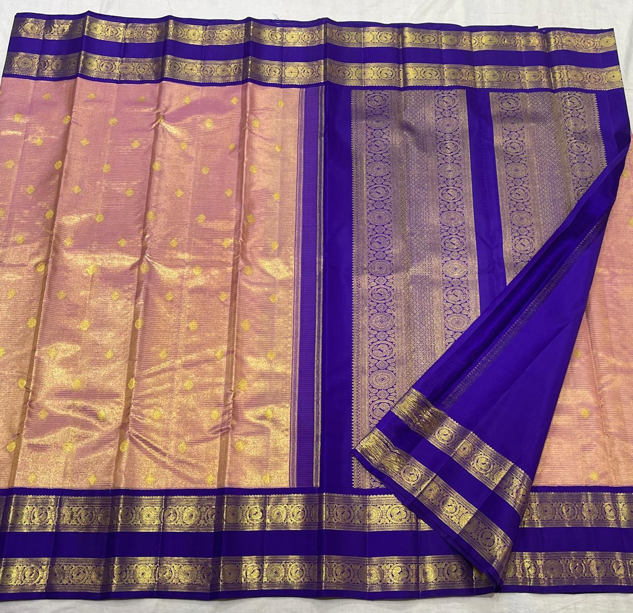 PEACH/VOILET  COMBITION PURE KANCHI SILK SAREE