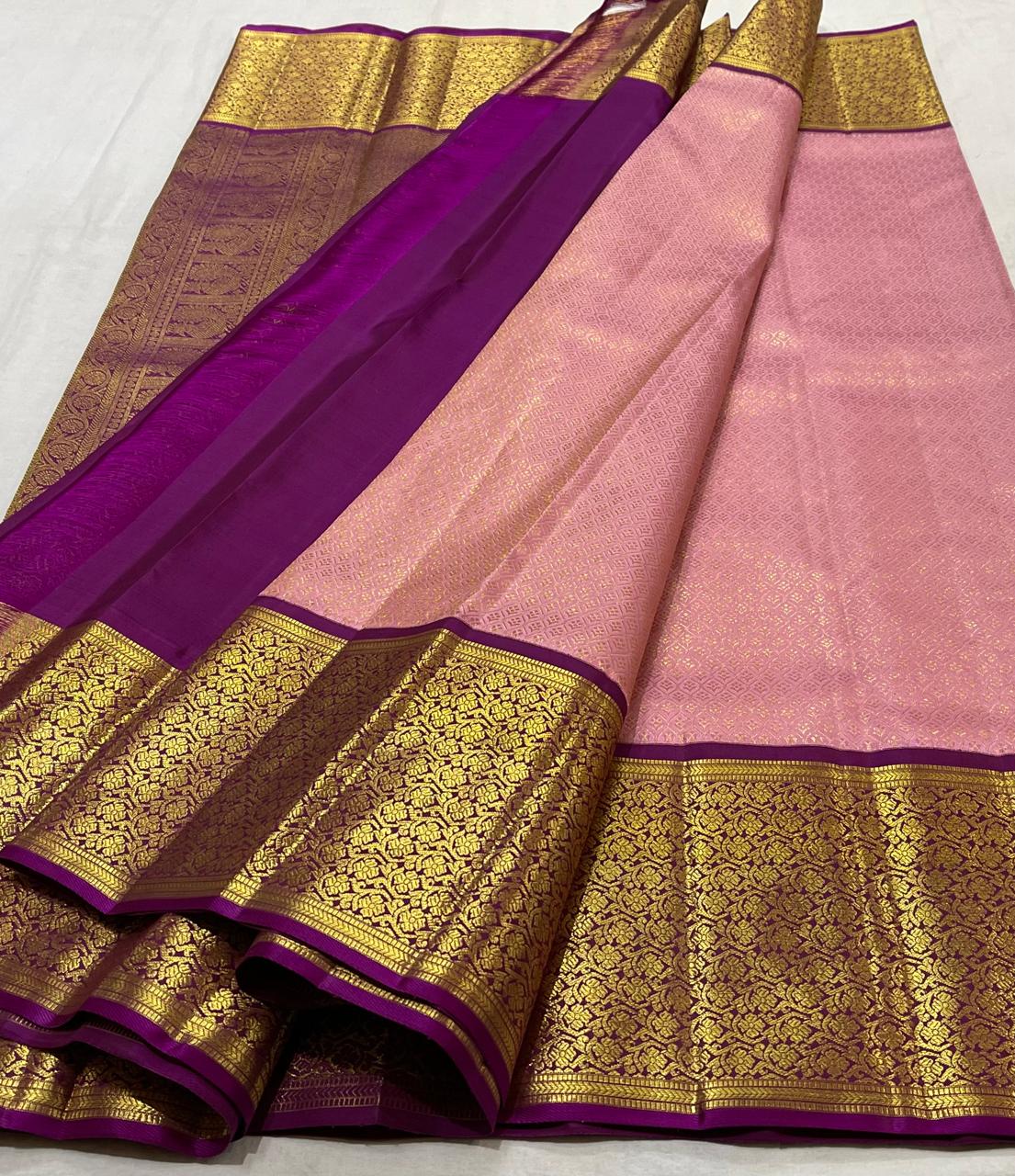 BABY PINK/PURPLE  COMBITION PURE KANCHI SILK SAREE