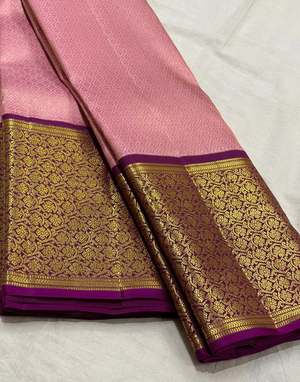 BABY PINK/PURPLE  COMBITION PURE KANCHI SILK SAREE