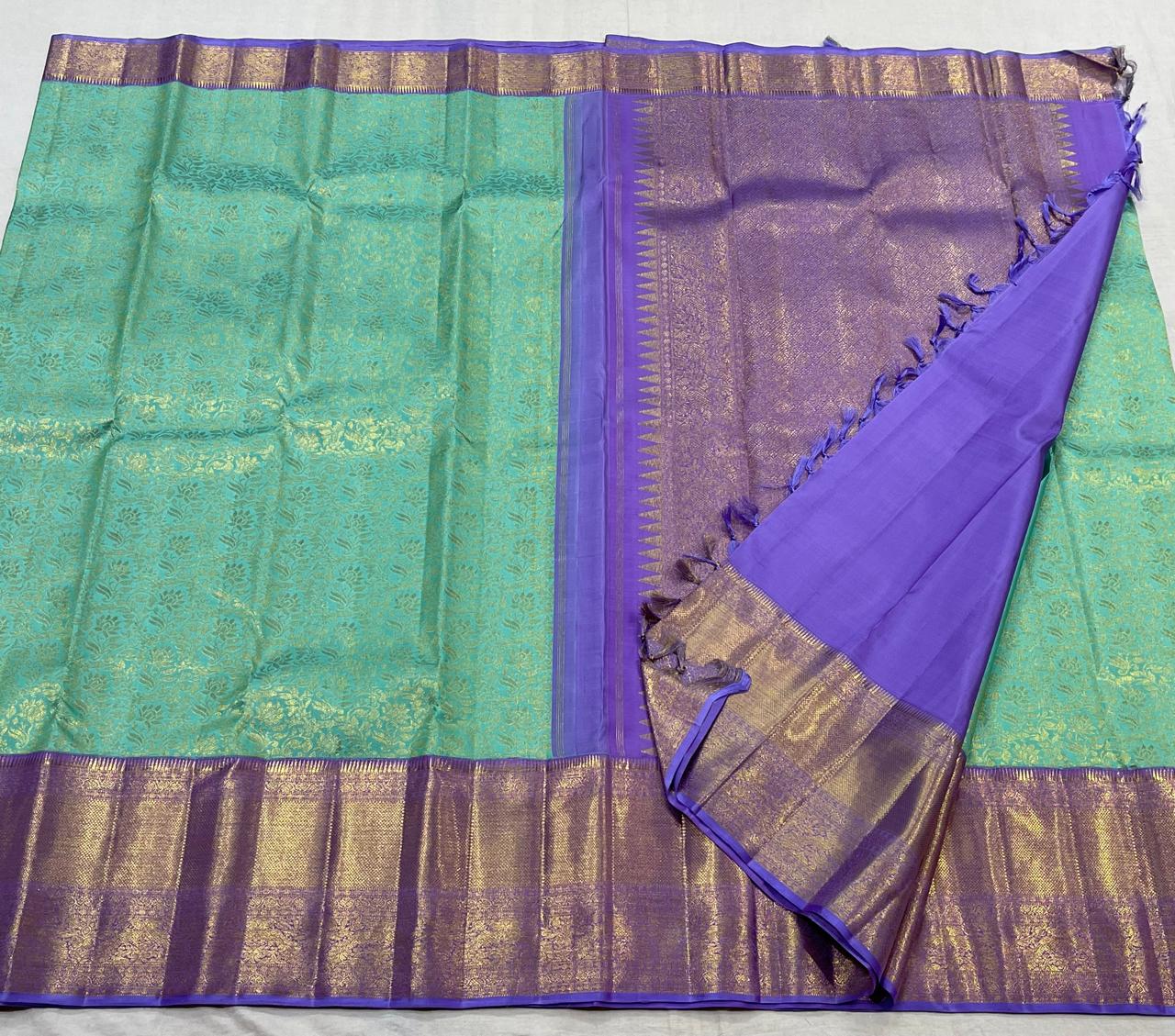 SEA GREEN/LAVENDER  COMBITION PURE KANCHI SILK SAREE