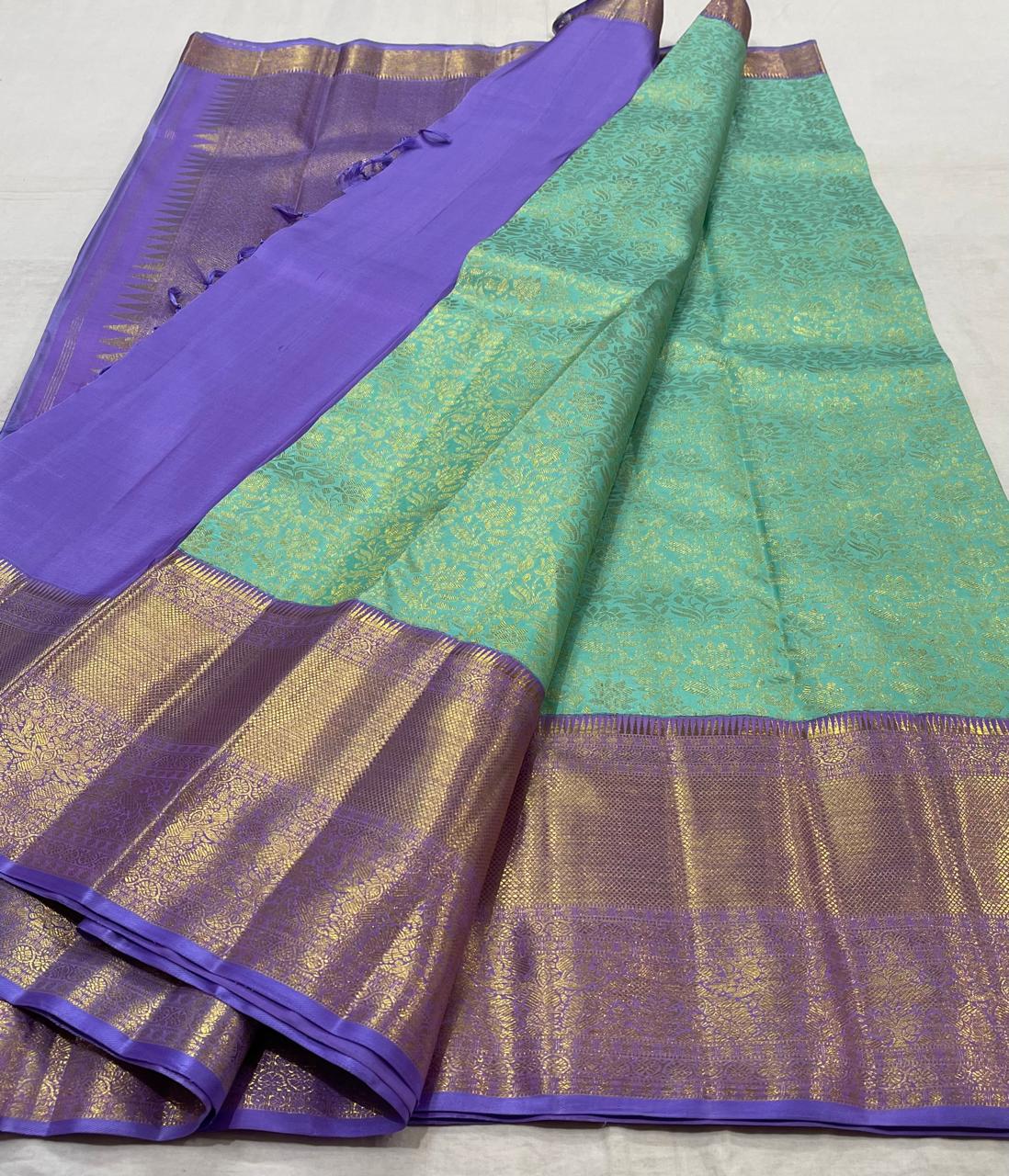 SEA GREEN/LAVENDER  COMBITION PURE KANCHI SILK SAREE