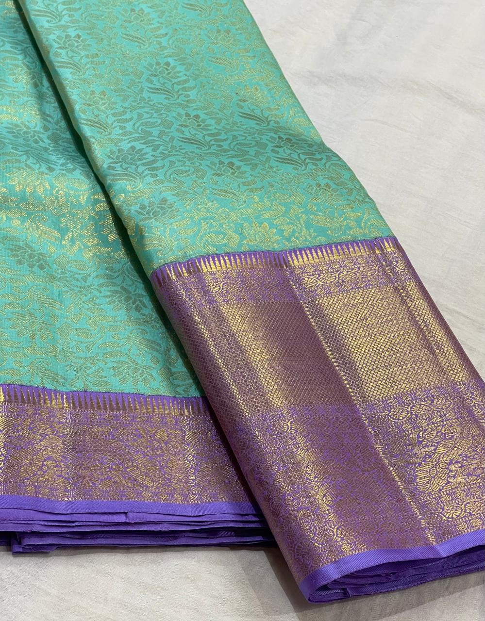 SEA GREEN/LAVENDER  COMBITION PURE KANCHI SILK SAREE