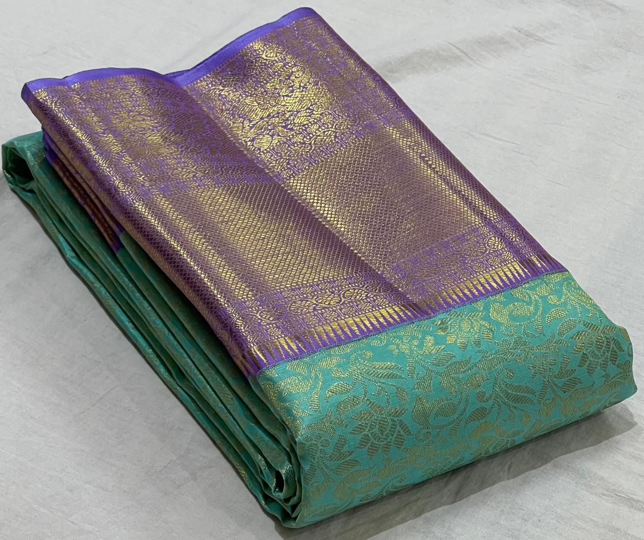 SEA GREEN/LAVENDER  COMBITION PURE KANCHI SILK SAREE