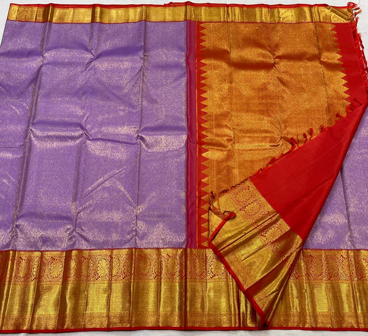 RED/LAVENDER  COMBITION PURE KANCHI SILK SAREE