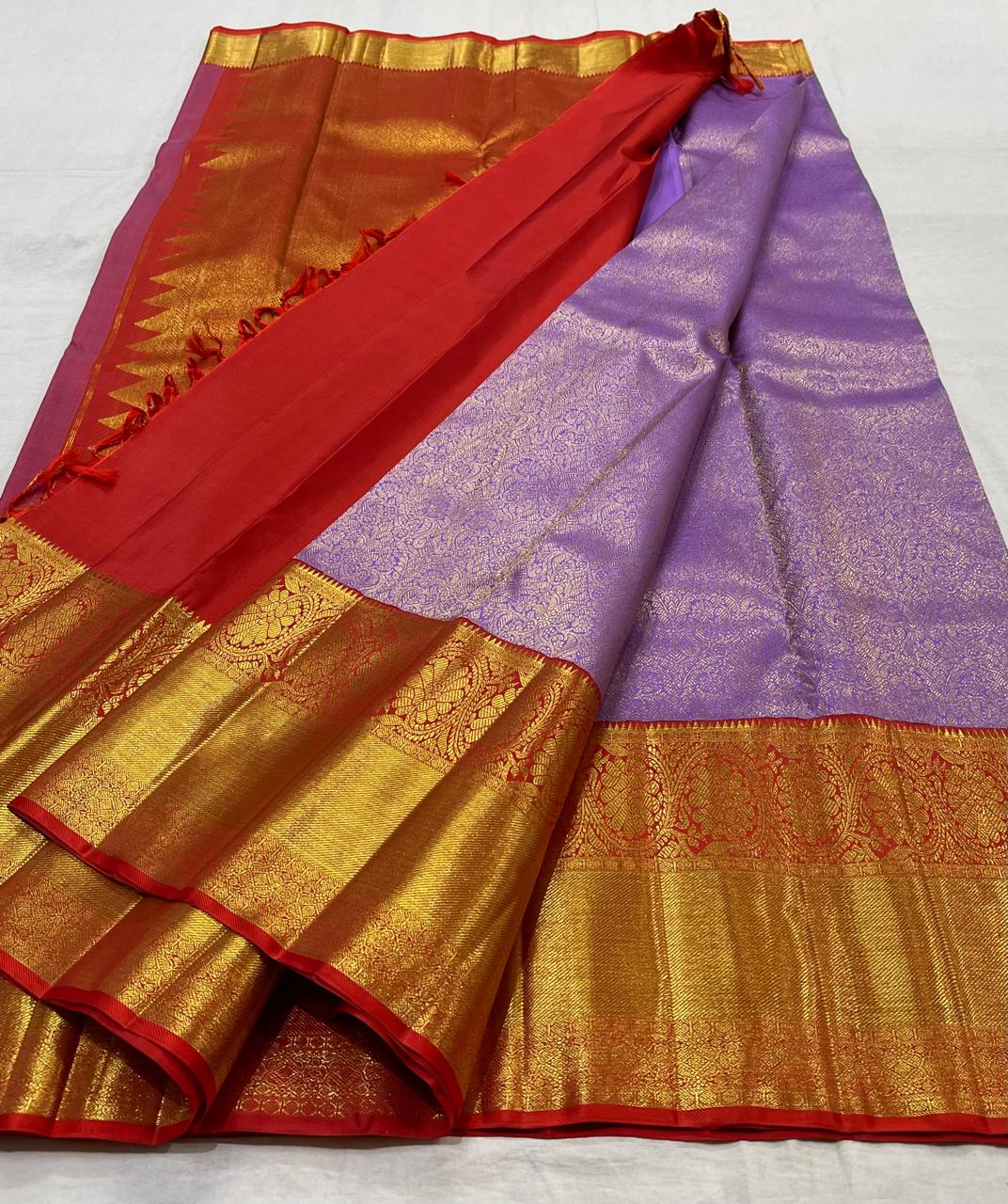 RED/LAVENDER  COMBITION PURE KANCHI SILK SAREE