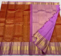 MARRON/LILAC  COMBITION PURE KANCHI SILK SAREE