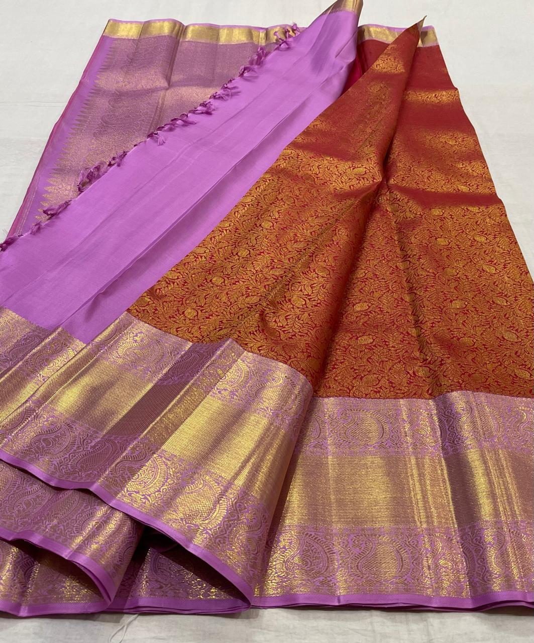 MARRON/LILAC  COMBITION PURE KANCHI SILK SAREE