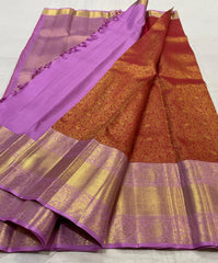 MARRON/LILAC  COMBITION PURE KANCHI SILK SAREE