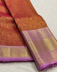 MARRON/LILAC  COMBITION PURE KANCHI SILK SAREE