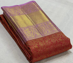 MARRON/LILAC  COMBITION PURE KANCHI SILK SAREE