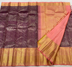 PURPLE/PEACH  COMBITION PURE KANCHI SILK SAREE