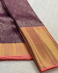 PURPLE/PEACH  COMBITION PURE KANCHI SILK SAREE