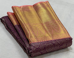 PURPLE/PEACH  COMBITION PURE KANCHI SILK SAREE