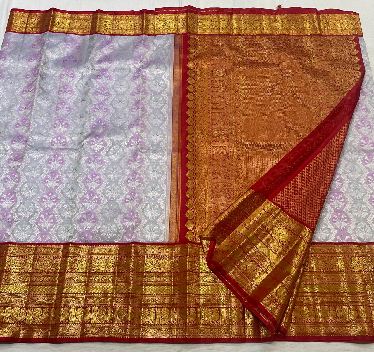 SILVER/MARRON  COMBITION PURE KANCHI SILK SAREE