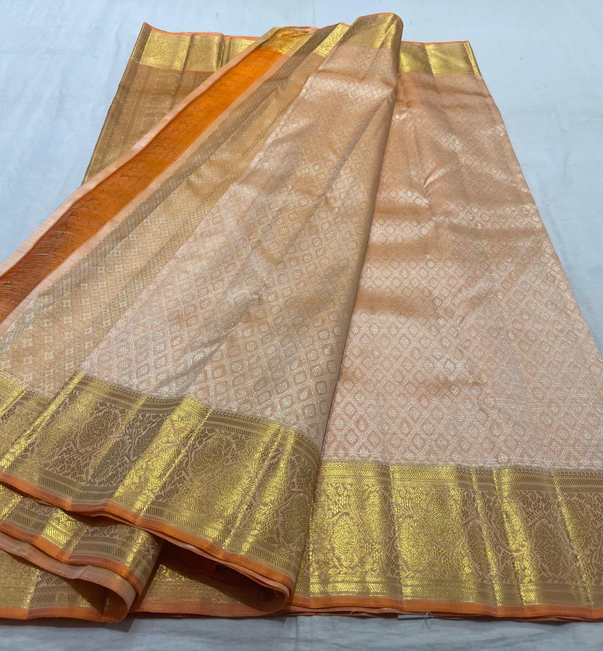 LITE ORANGE COMBITION PURE KANCHI SILK SAREE