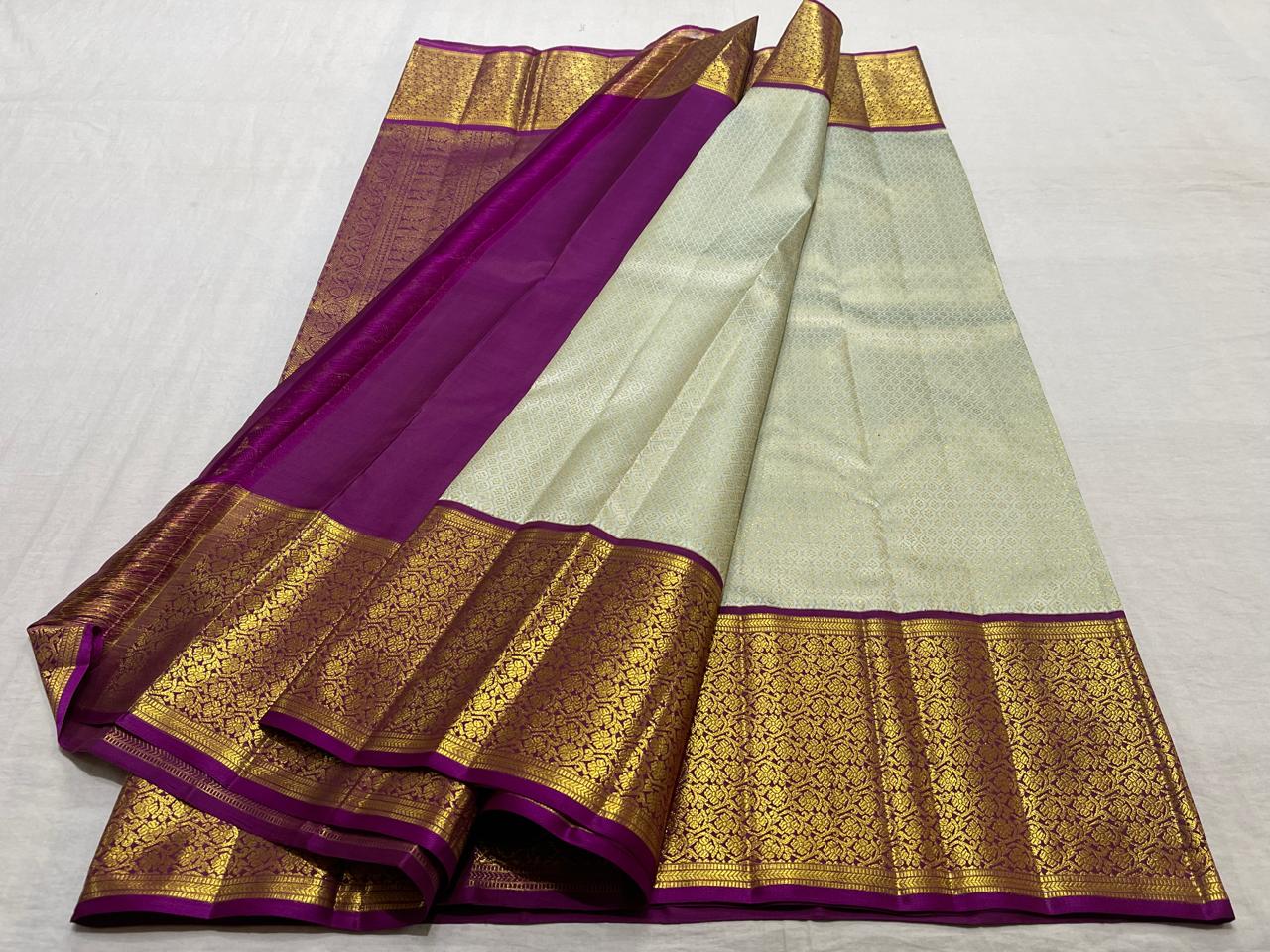 LITE PISTA GREEN/PURPLE COMBITION PURE KANCHI SILK SAREE