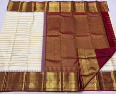 CREAM/MAROON  BORDER COMBITION PURE KANCHI SILK SAREE