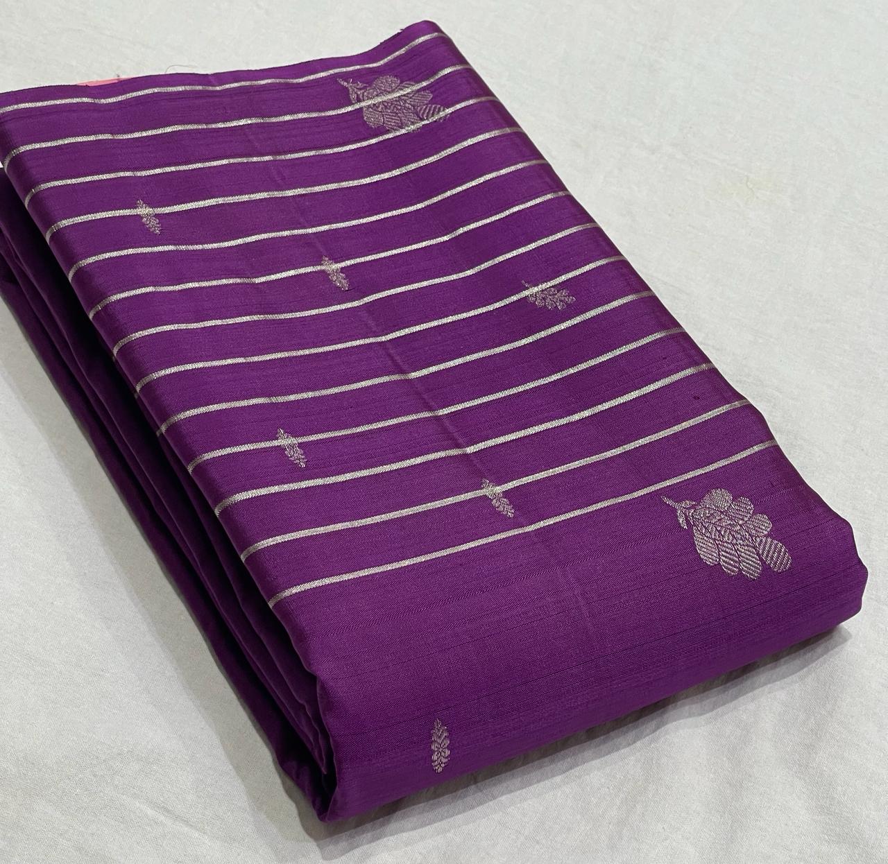 PURPLE/PEACH  BORDER COMBITION PURE KANCHI SILK SAREE