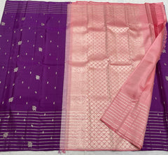 PURPLE/PEACH  BORDER COMBITION PURE KANCHI SILK SAREE