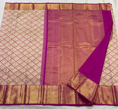 CREAM/PINK  BORDER COMBITION PURE KANCHI SILK SAREE