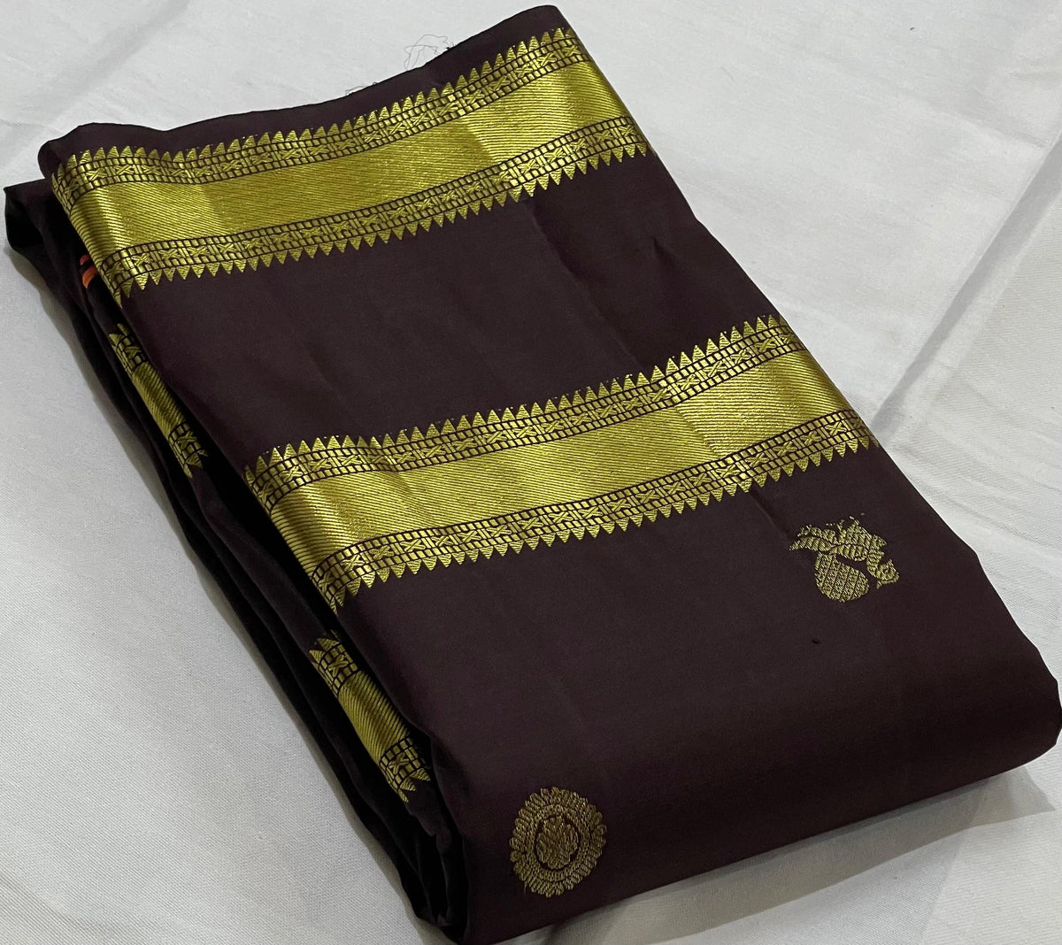 DARK BROWN & PINK COLOUR \ GOLD BORDER KUCHI SILK SAREES