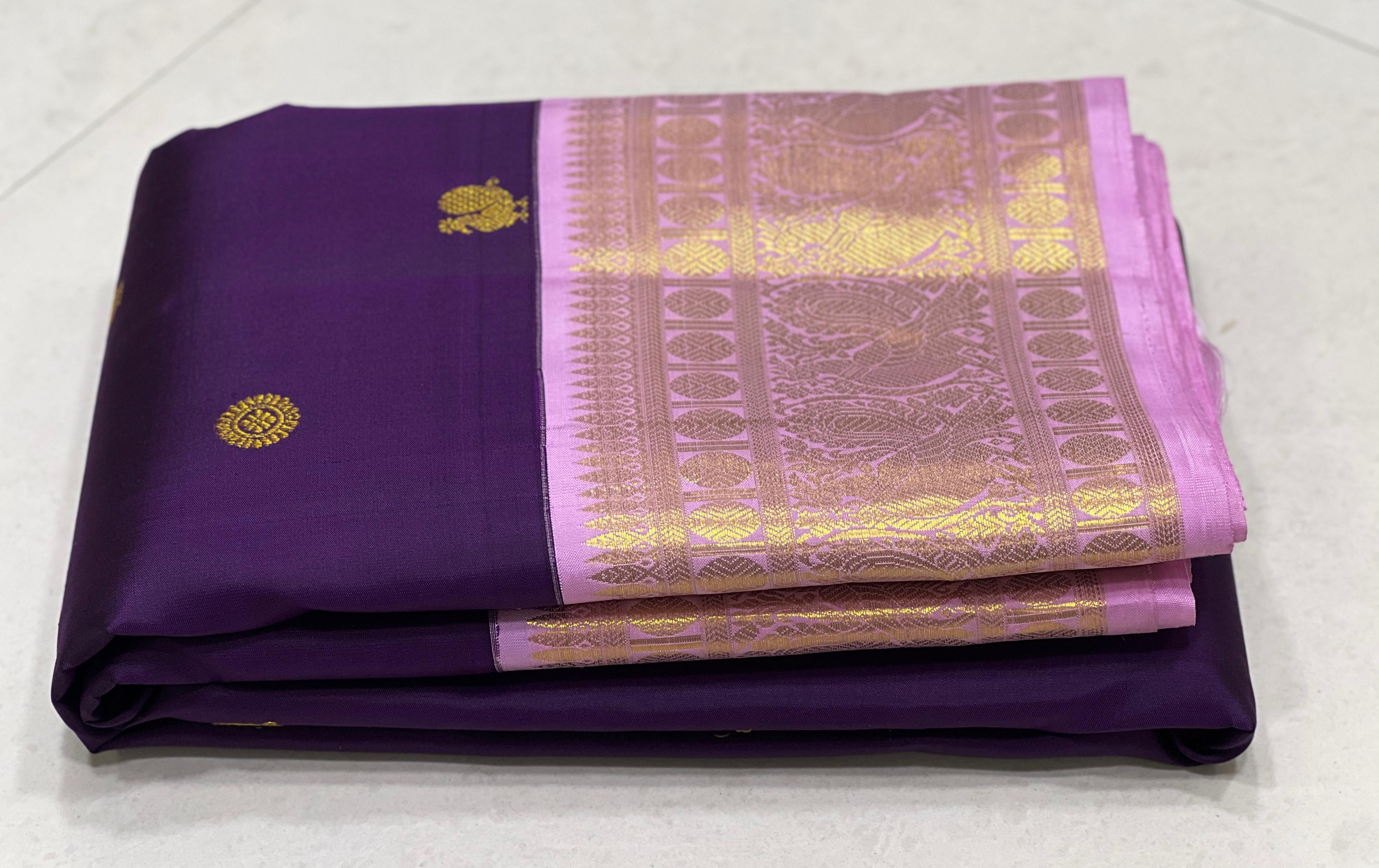 VOILET/LILAC BORDER COMBITION PURE KANCHI SILK SAREE