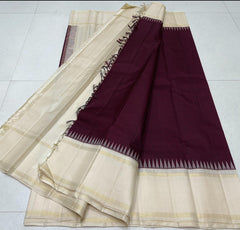 WINE/CREAM  BORDER COMBITION PURE KANCHI SILK SAREE