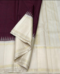 WINE/CREAM  BORDER COMBITION PURE KANCHI SILK SAREE