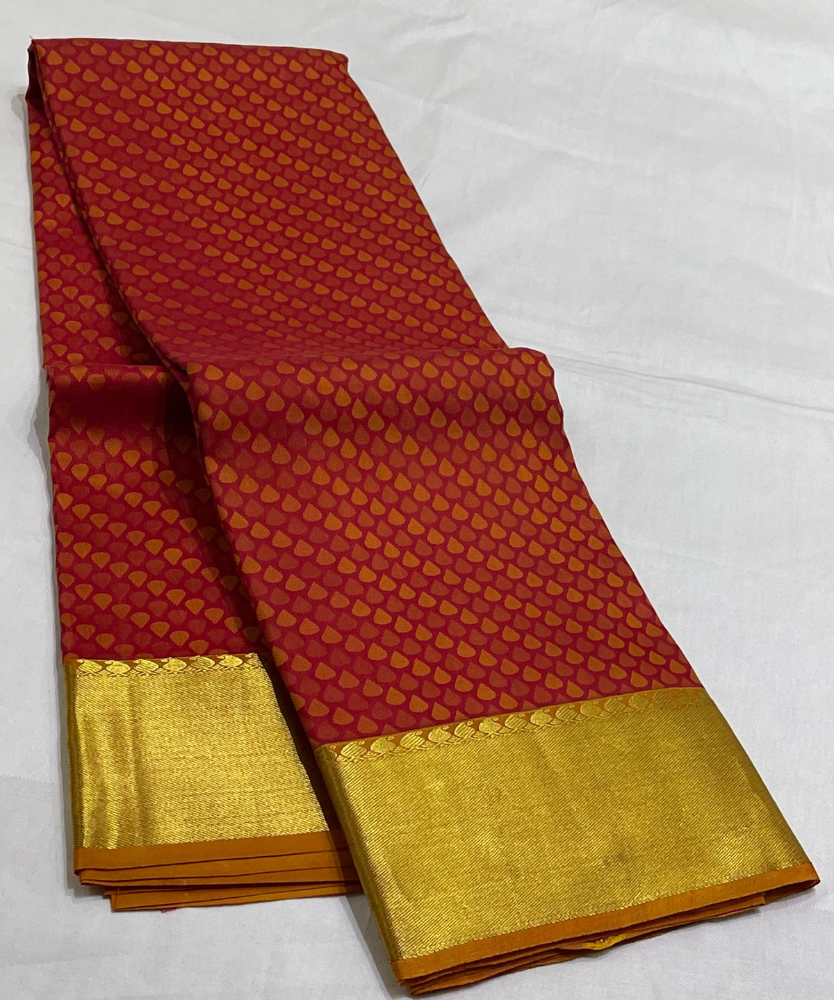 RED/ORANGE  BORDER COMBITION PURE KANCHI SILK SAREE