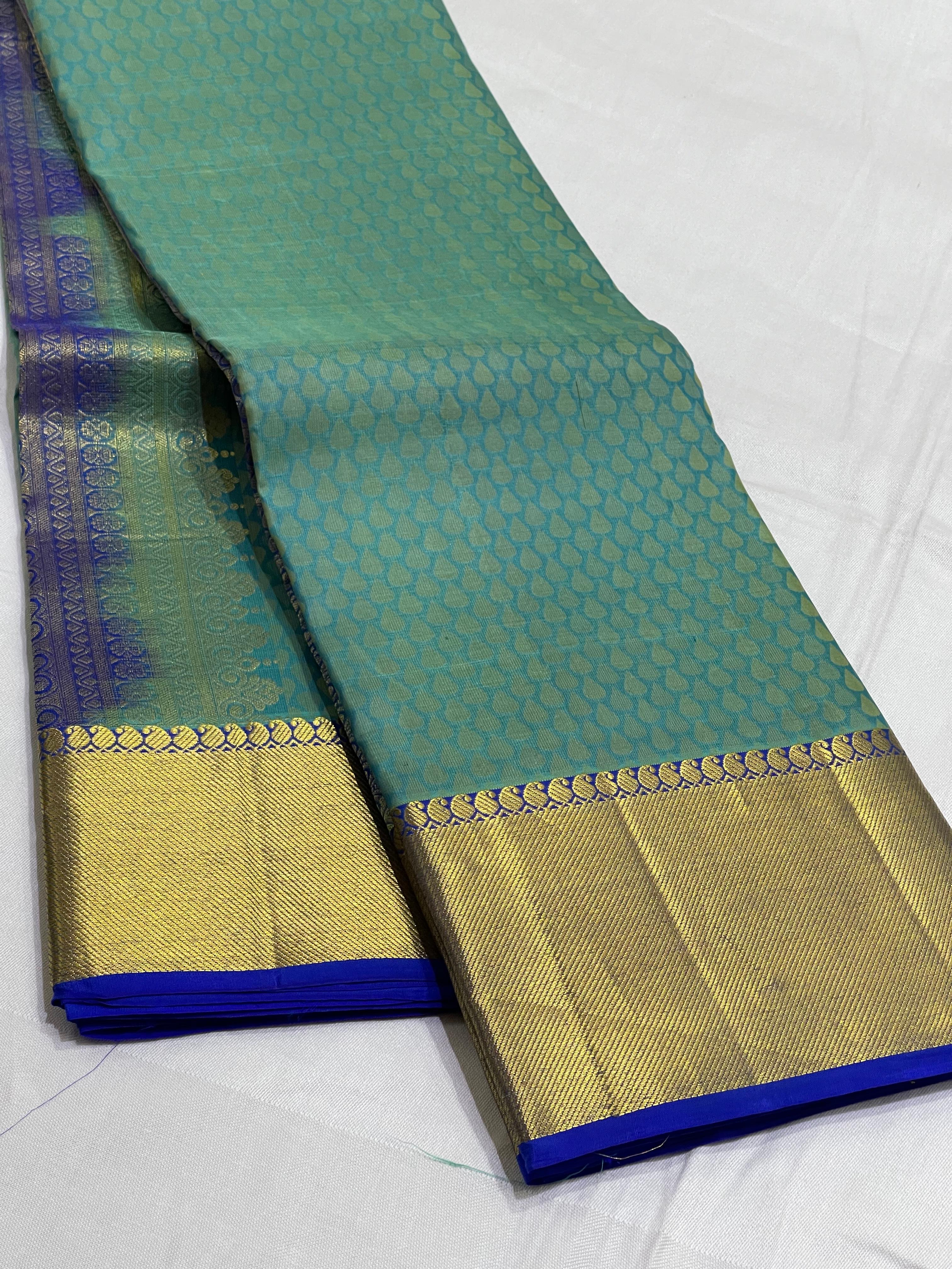 TORQUISE BLUE/ROYAL BLUE  BORDER COMBITION PURE KANCHI SILK SAREE