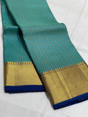 TORQUISE BLUE/ROYAL BLUE  BORDER COMBITION PURE KANCHI SILK SAREE