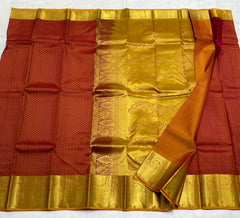 RED/ORANGE  BORDER COMBITION PURE KANCHI SILK SAREE